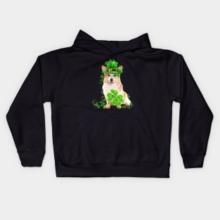 Lucky Corgi Shamrock St Patrick's Day Kids Hoodie